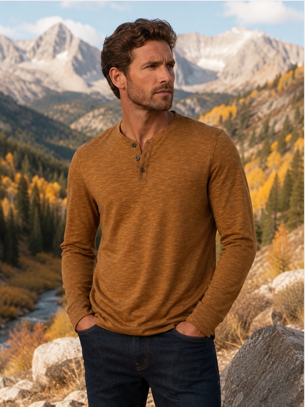 NWT PrAna Men’s Ronnie Henley Shirt in Walnut Spring Organic Sustainable‎